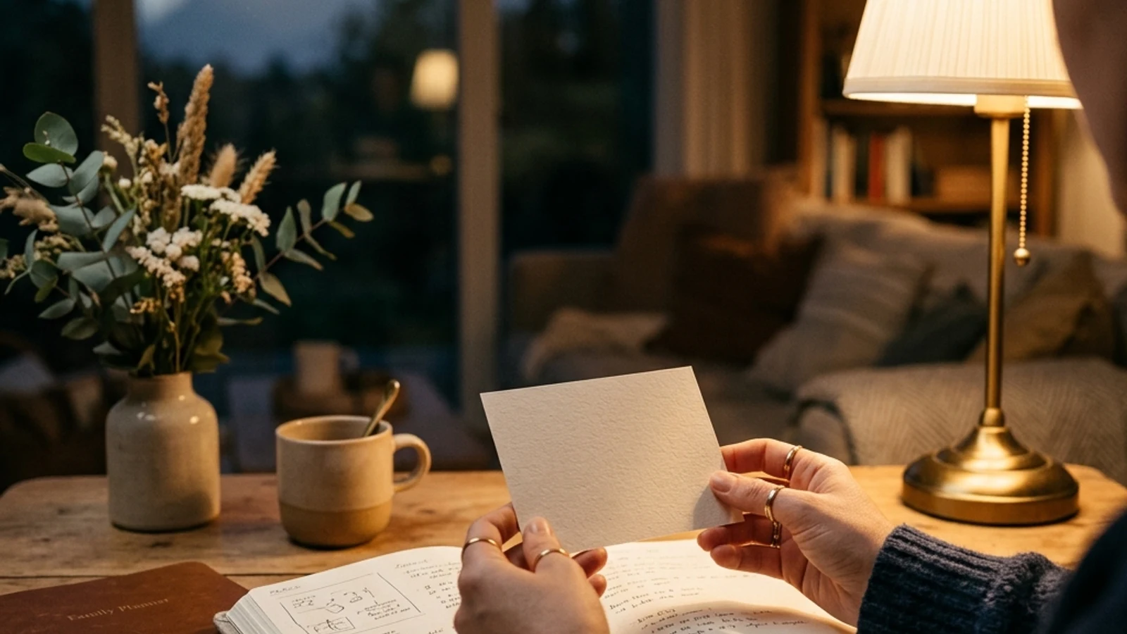 A warm editorial scene with celestial softness and a family-planning mood