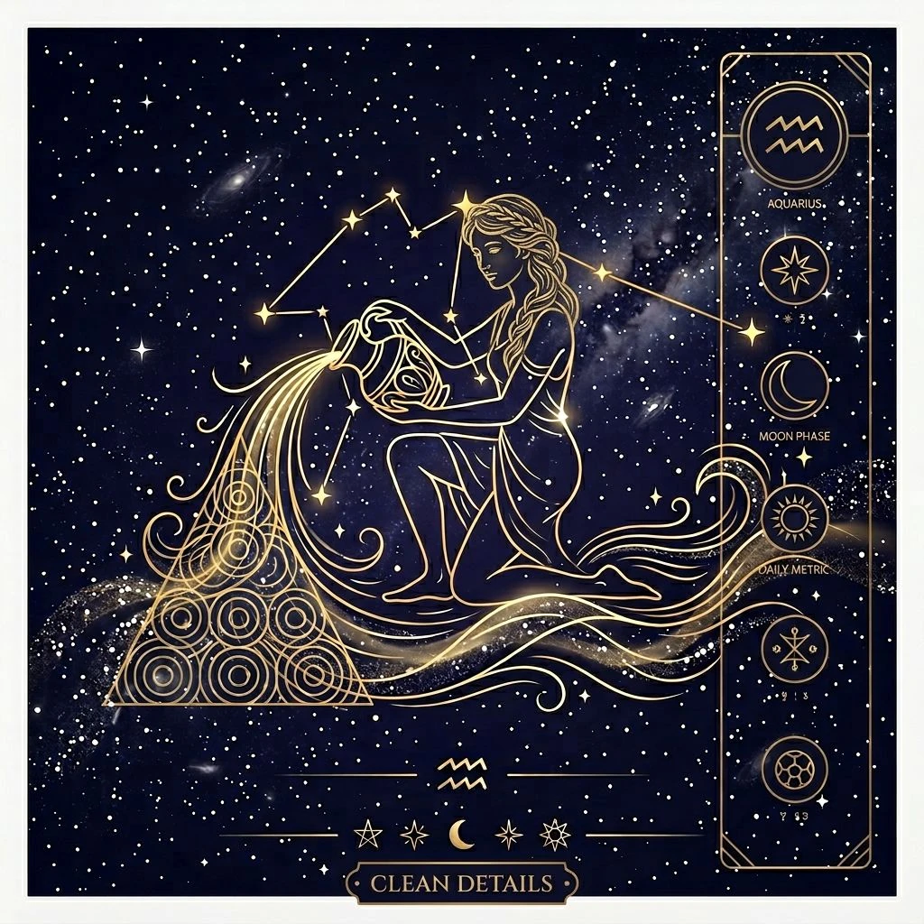 Aquarius daily horoscope illustration in astro-minimal style with constellation accents