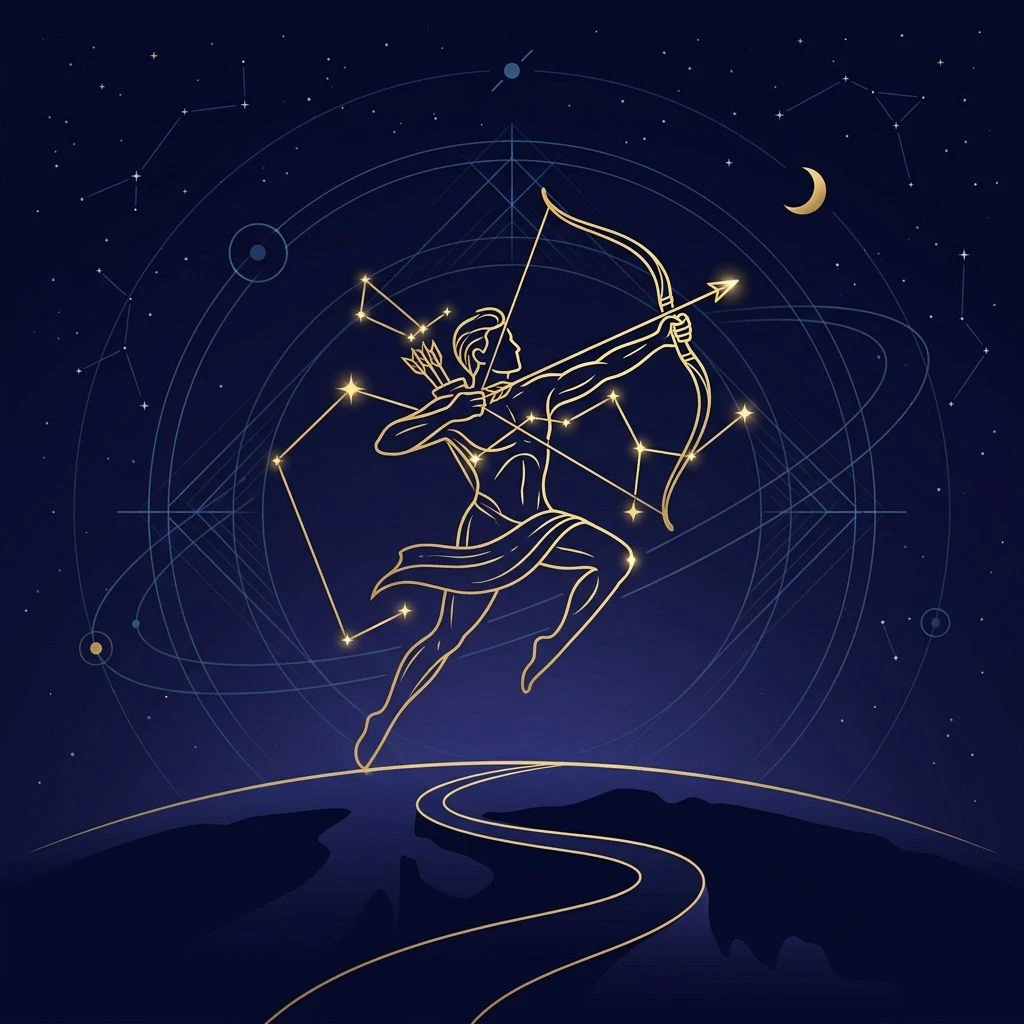 Sagittarius daily horoscope illustration in astro-minimal style with constellation accents